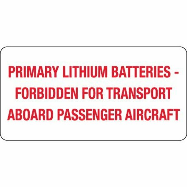 Bsc Preferred 2 x 4'' - ''Primary Lithium Batteries'' Labels S-15764